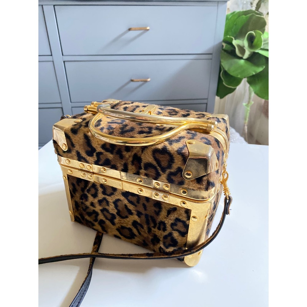 Vintage leopard trunk style purse